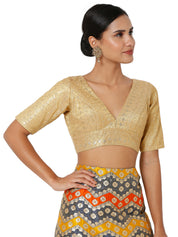 Tissue Zari Lines Embroidery V Neck Elbow Blouse