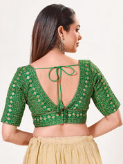 Tissue Zari Lines Embroidery V Neck Elbow Blouse
