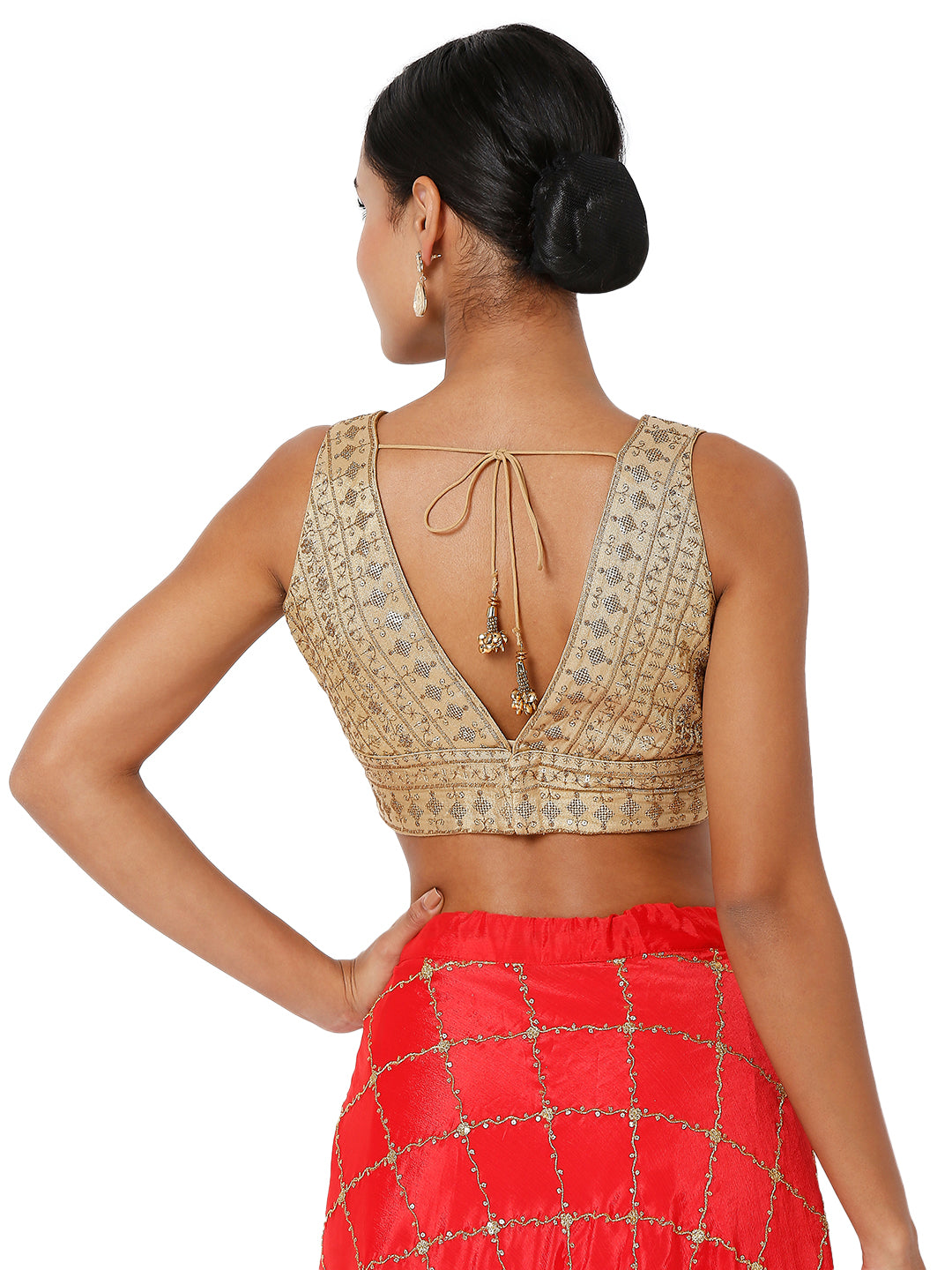 Threadwork Sequence Embroidered V Neck Sleeveless Blouse