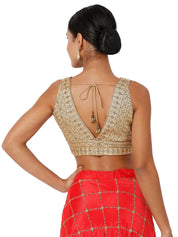 Threadwork Sequence Embroidered V Neck Sleeveless Blouse