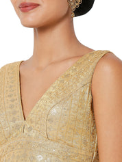 Threadwork Sequence Embroidered V Neck Sleeveless Blouse