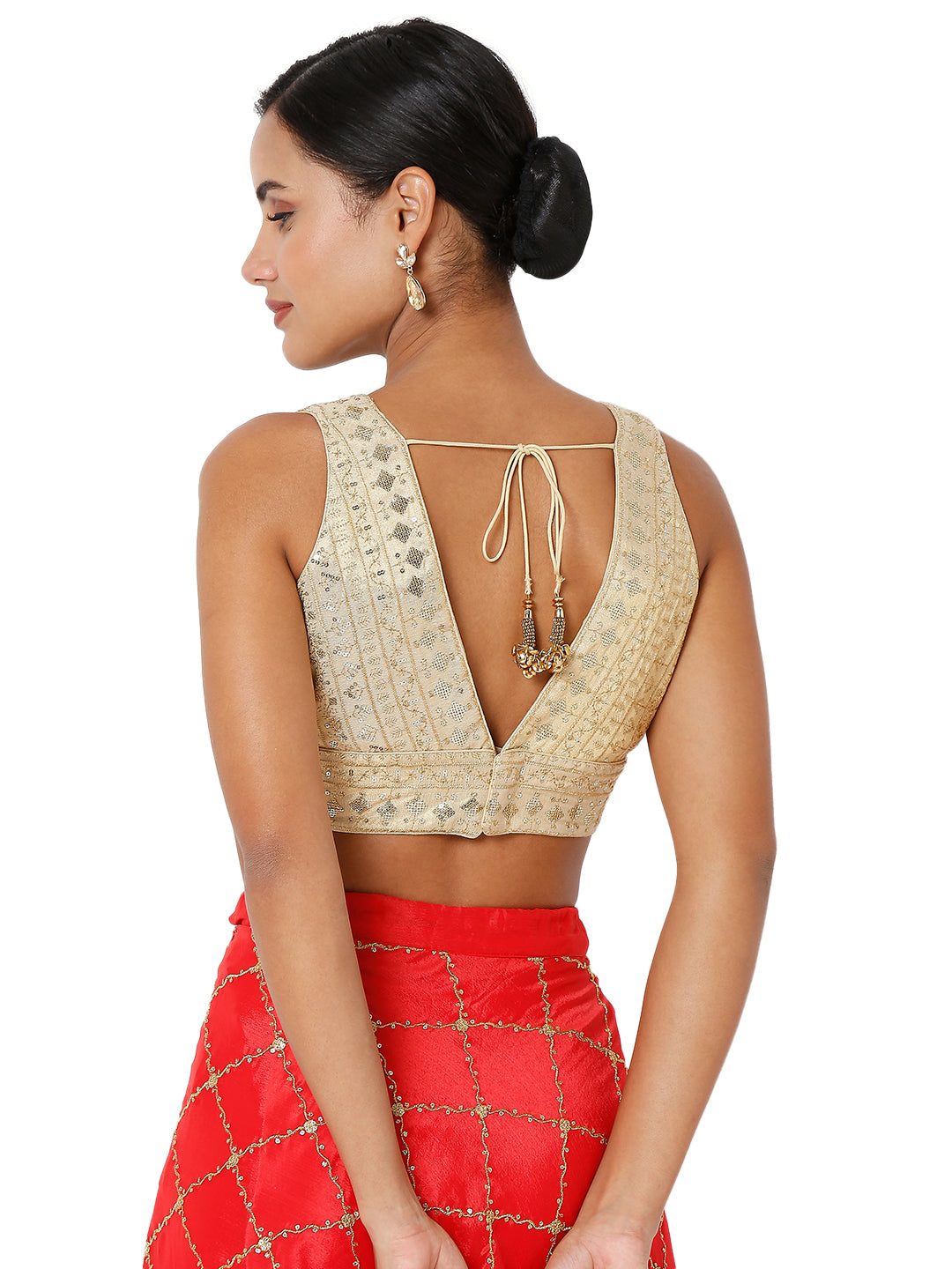 Threadwork Sequence Embroidered V Neck Sleeveless Blouse