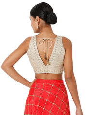 Threadwork Sequence Embroidered V Neck Sleeveless Blouse