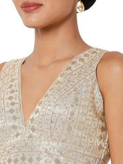 Threadwork Sequence Embroidered V Neck Sleeveless Blouse