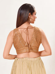 Threadwork Sequence Embroidered V Neck Sleeveless Blouse