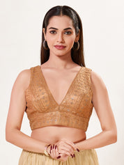Threadwork Sequence Embroidered V Neck Sleeveless Blouse