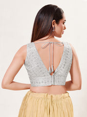 Threadwork Sequence Embroidered V Neck Sleeveless Blouse