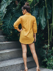 Yellow Embroidered Cotton Shirt Top