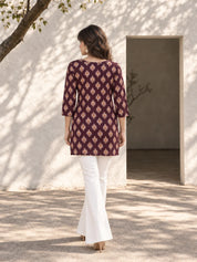 Purple Circle Buta Short Kurti in Cotton