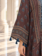 Dark Brown Patch Print High-Low Co-ord Set in Muslin