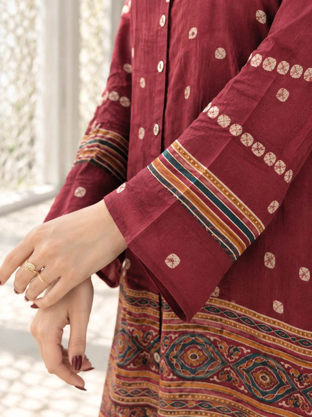 Plum Bandhani Print Co-ord Set in Crepe