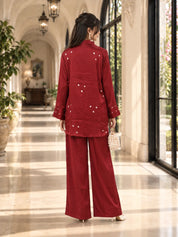 Maroon Hand-Tied Pure Bandhani Co-ord Set in Gajji Silk
