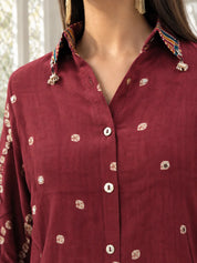 Plum Bandhani Print Co-ord Set in Crepe