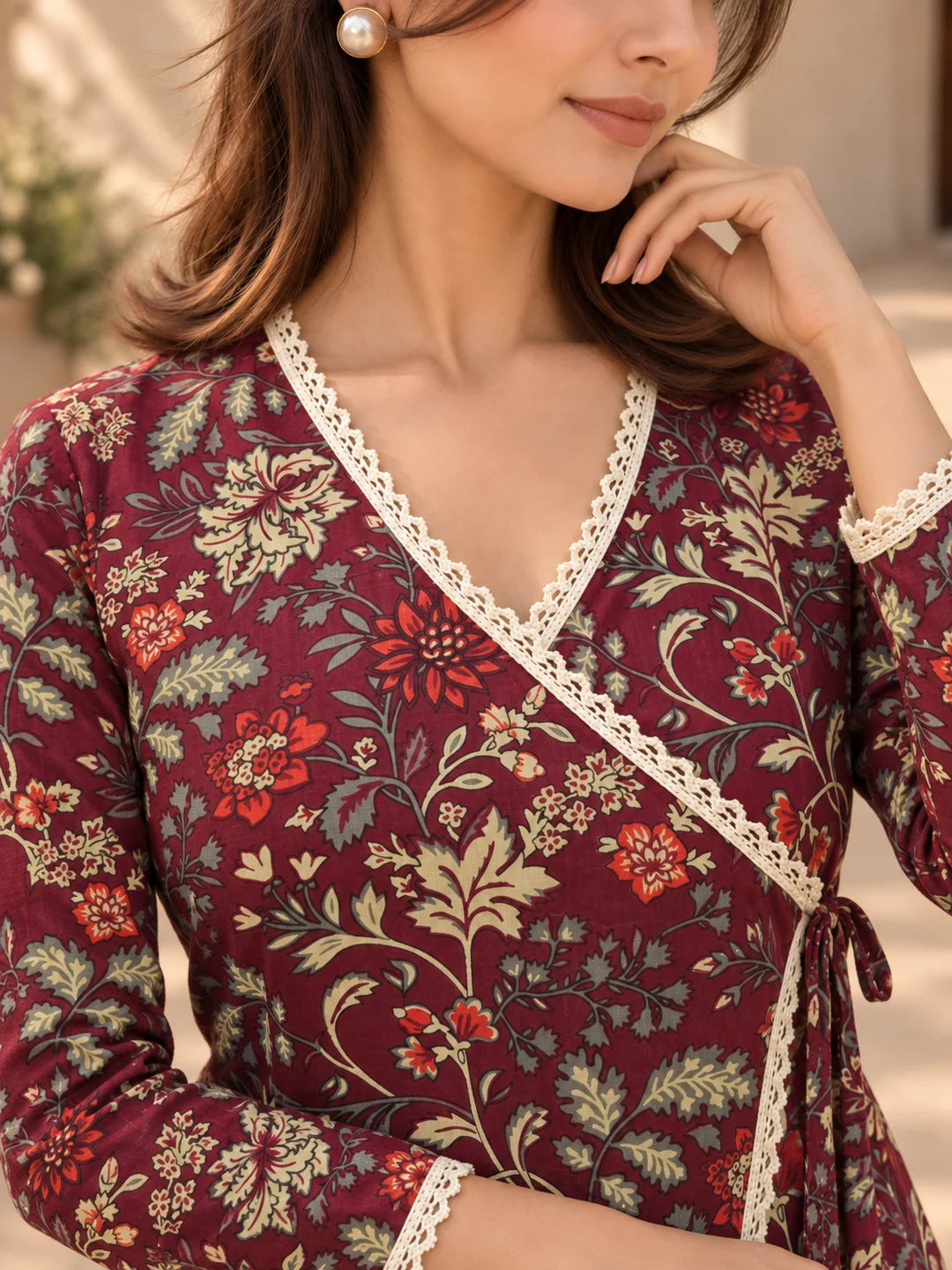 Plum Angrakha Style Short Kurti in Cotton