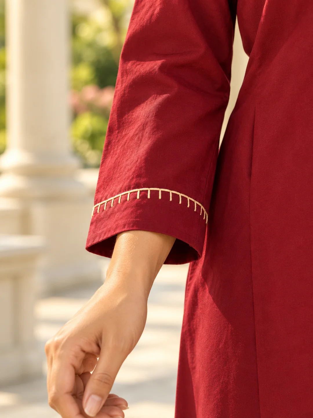 Maroon Blanket Stitch Co-ord Set in Cotton
