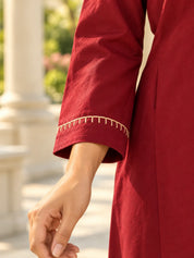 Maroon Blanket Stitch Co-ord Set in Cotton