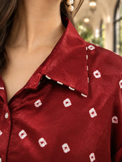 Maroon Hand-Tied Pure Bandhani Co-ord Set in Gajji Silk