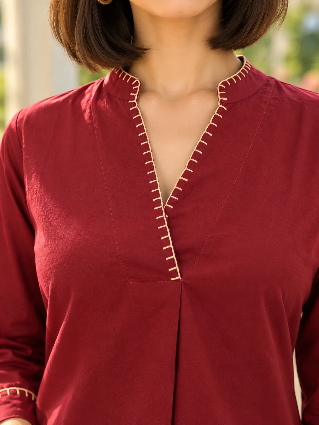 Maroon Blanket Stitch Co-ord Set in Cotton