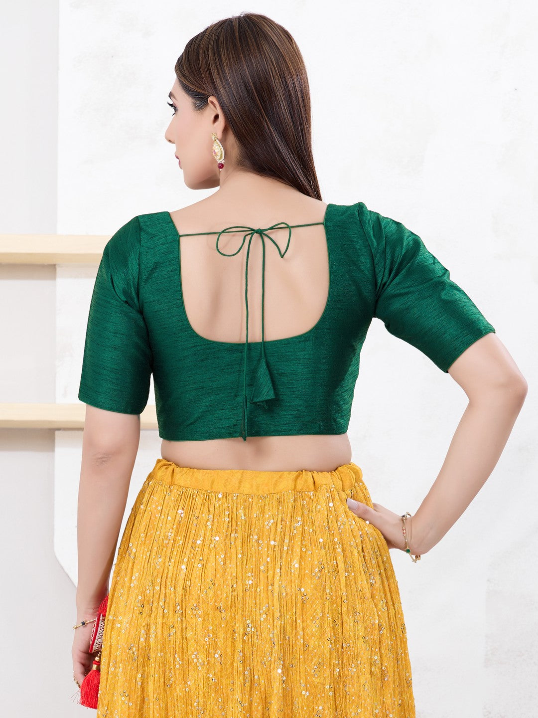 Vamas Art Silk Round Neck Solid Front Open Blouse
