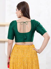 Vamas Art Silk Round Neck Solid Front Open Blouse