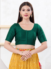 Vamas Art Silk Round Neck Solid Front Open Blouse