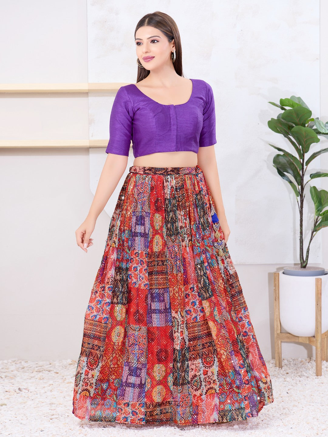 Vamas Art Silk Round Neck Solid Front Open Blouse