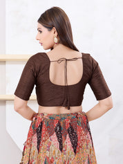 Vamas Art Silk Round Neck Solid Front Open Blouse