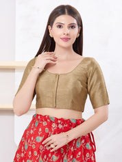 Vamas Art Silk Round Neck Solid Front Open Blouse
