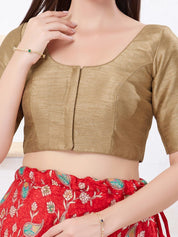 Vamas Art Silk Round Neck Solid Front Open Blouse