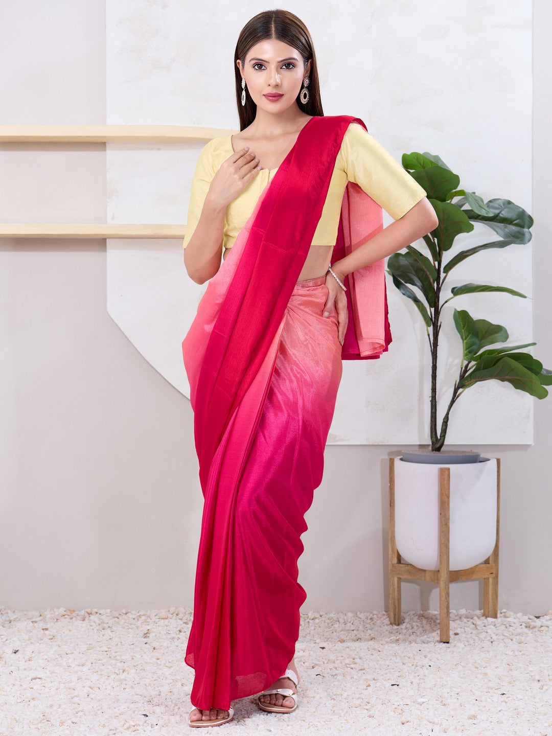 Vamas Art Silk Round Neck Solid Front Open Blouse