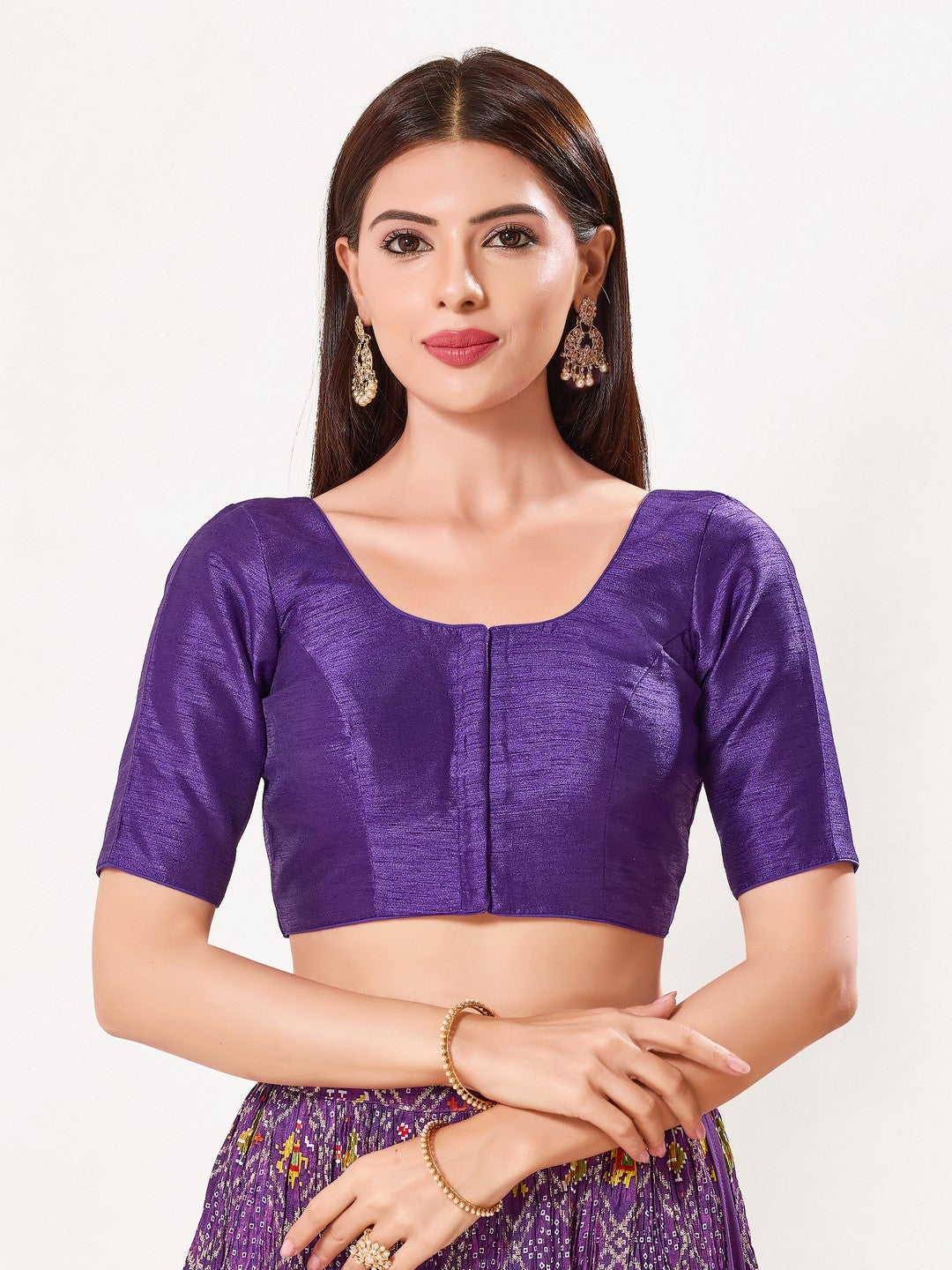 Vamas Art Silk Round Neck Solid Front Open Blouse