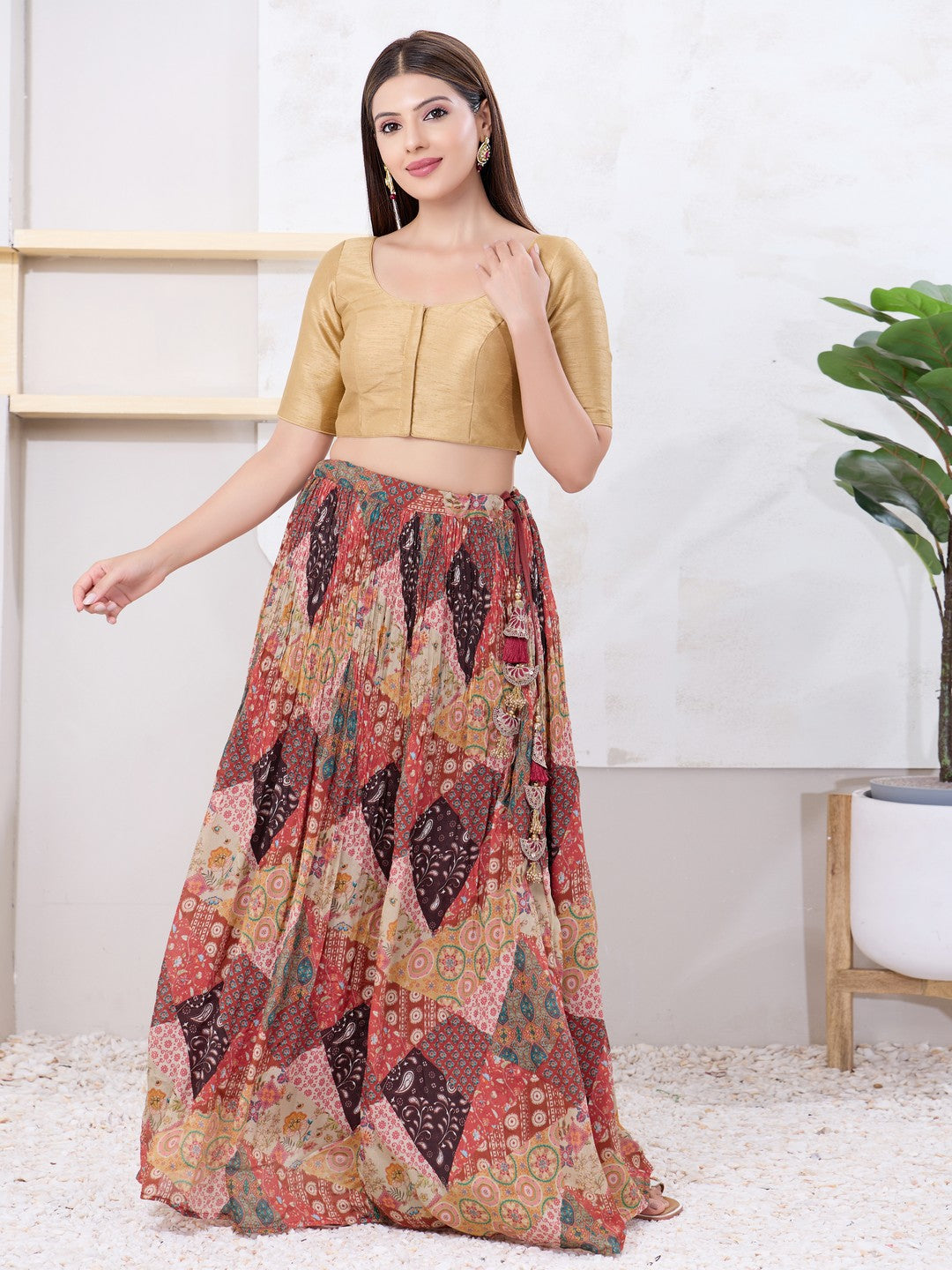 Vamas Art Silk Round Neck Solid Front Open Blouse