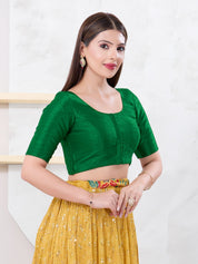 Vamas Art Silk Round Neck Solid Front Open Blouse