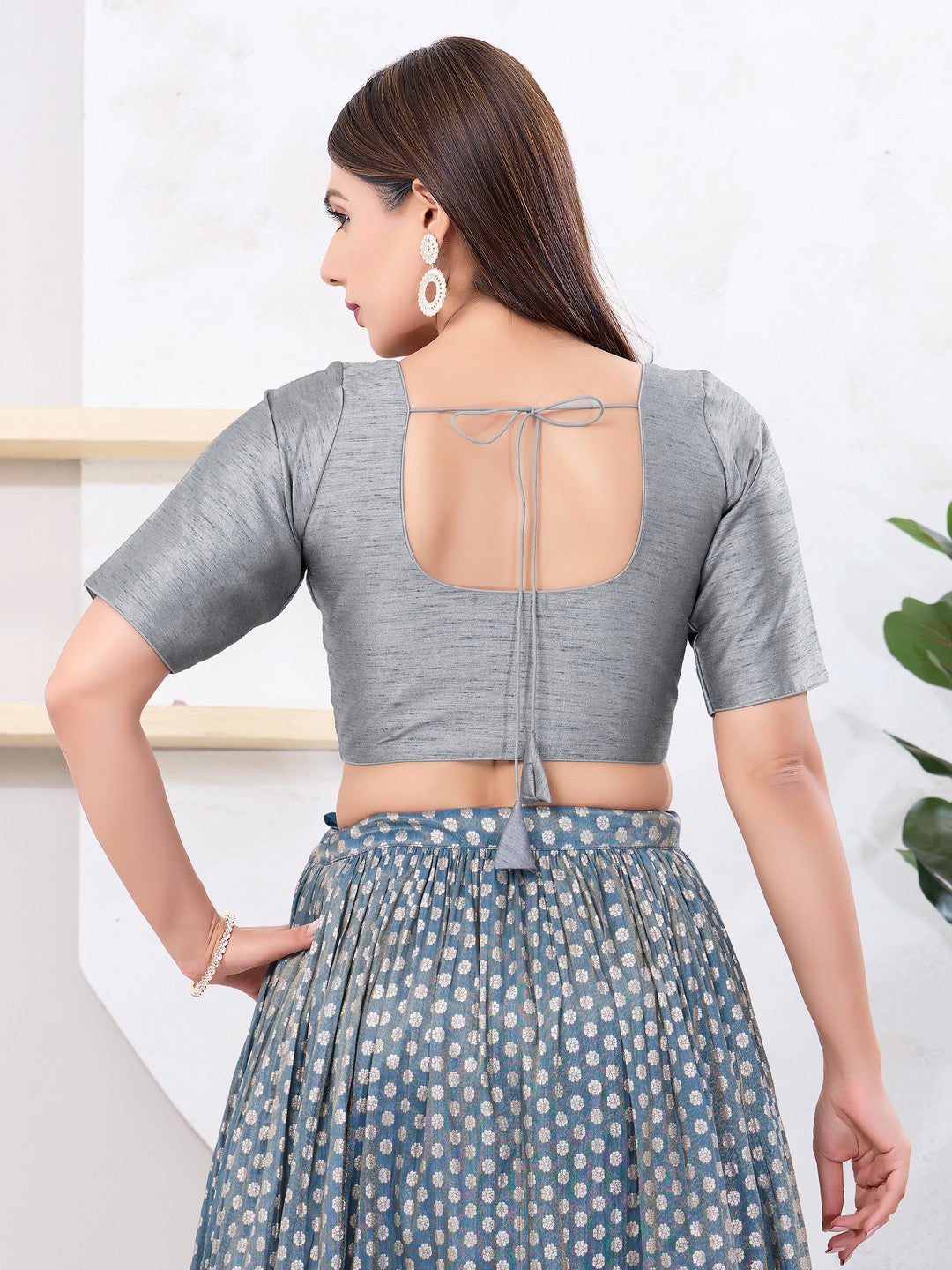 Vamas Art Silk Round Neck Solid Front Open Blouse