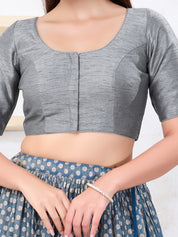 Vamas Art Silk Round Neck Solid Front Open Blouse