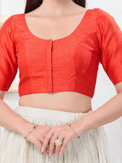 Vamas Art Silk Round Neck Solid Front Open Blouse