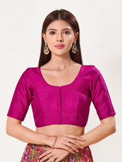 Vamas Art Silk Round Neck Solid Front Open Blouse