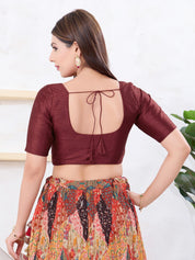 Vamas Art Silk Round Neck Solid Front Open Blouse