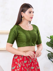 Vamas Art Silk Round Neck Solid Front Open Blouse