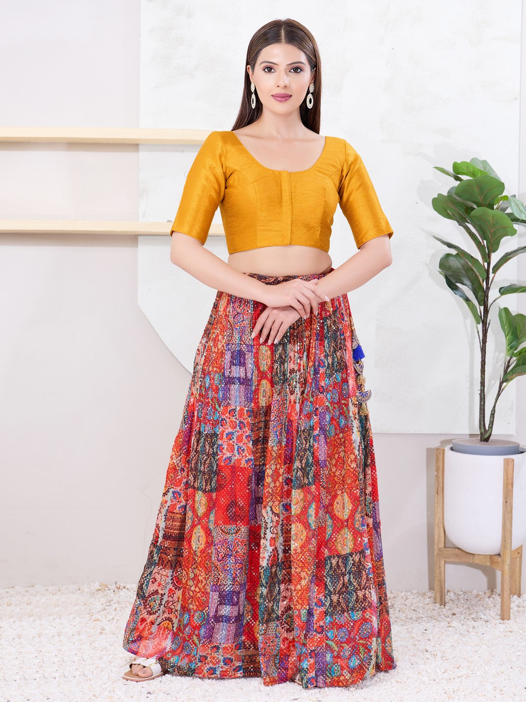 Vamas Art Silk Round Neck Solid Front Open Blouse