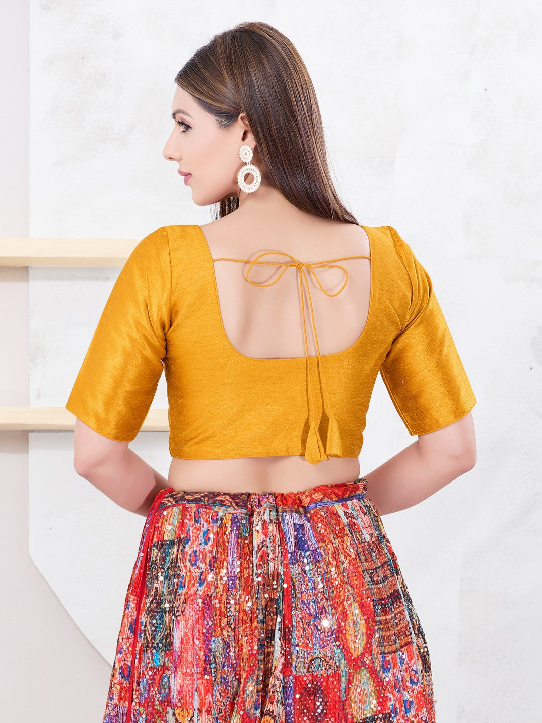 Vamas Art Silk Round Neck Solid Front Open Blouse