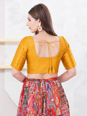 Vamas Art Silk Round Neck Solid Front Open Blouse