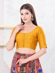 Vamas Art Silk Round Neck Solid Front Open Blouse