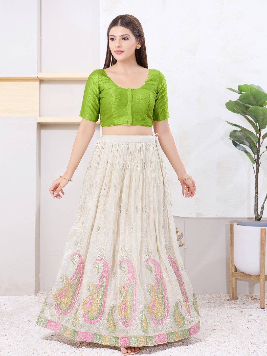 Vamas Art Silk Round Neck Solid Front Open Blouse
