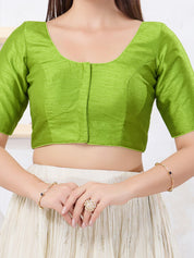 Vamas Art Silk Round Neck Solid Front Open Blouse