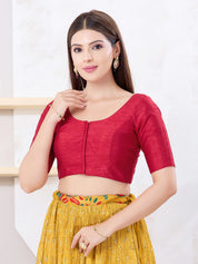Vamas Art Silk Round Neck Solid Front Open Blouse