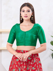 Vamas Art Silk Round Neck Solid Front Open Blouse