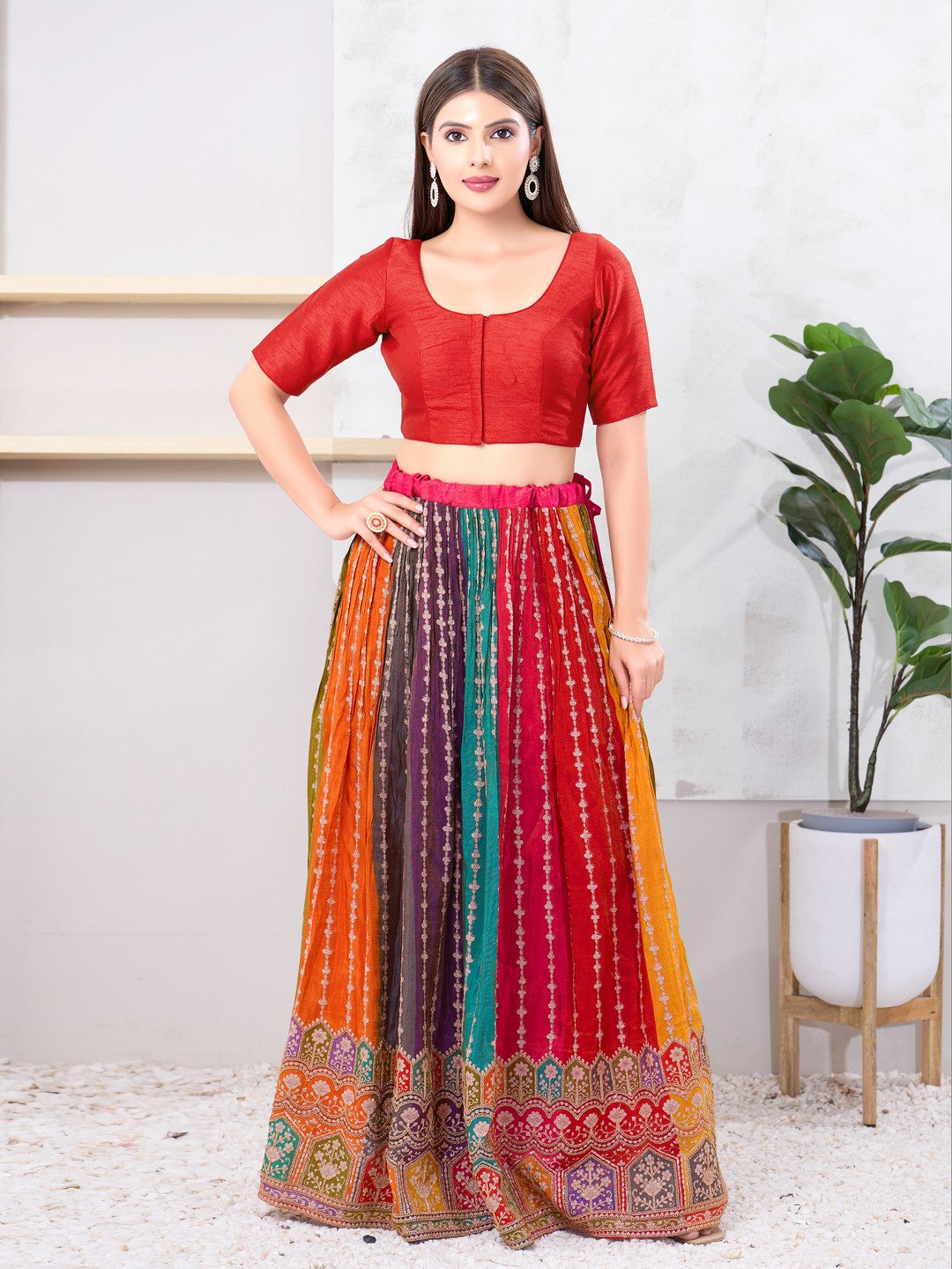 Vamas Art Silk Round Neck Solid Front Open Blouse