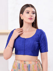 Vamas Art Silk Round Neck Solid Front Open Blouse