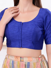 Vamas Art Silk Round Neck Solid Front Open Blouse